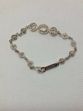 Napier Silver Tone Link Bracelet Pave Crystal Flowers Elegant Layer Bling OS